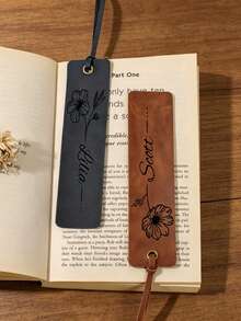 Customized PU Leather Bookmark With Personalized Name, Book Decoration, Gift For Her And Him, Reader Gift, Gift For Parents, Family, Friends, Book Lovers, Teacher Gift, Floral Name Bookmark, Holiday Birthday Gift, Souvenir, Party Favor - Multicolor - View 4