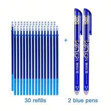 32pcs (2 Pens + 30 Refills) Erasable Neutral Pens 0.5mm Blue With Replaceable Refills Magic Erasable Neutral Pens With Full Needle Tip, Thermal Erasable Office Student Stationery, Back To School Essential - Sets - View 8