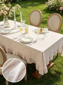 1pc Floral Pattern Tablecloth, Fresh Style With Skirt, Suitable For Daily Home Tabletop Decoration - Pink - View 6