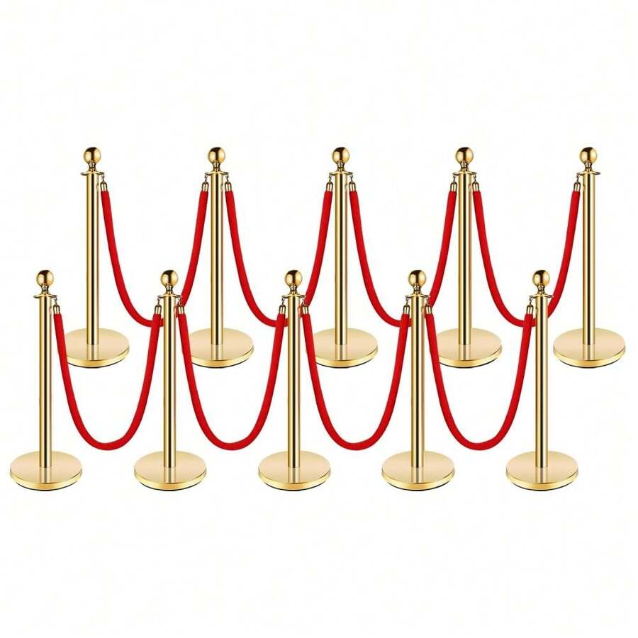 Techigher Gold Stanchion Post Queue Barrier, Red Carpet Ropes And Poles Set With Ropes, Stainless Steel Crowd Control Barrier For Wedding, Hotel, Cinema, Exhibition - Multicolor - View 1