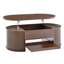 Lift-Top Coffee Table, Coffee Table With Curved Wooden Sides, Removable Shelf, Lift-Top, Multifunctional Living Room Furniture. - Walnut Wood Color - View 9