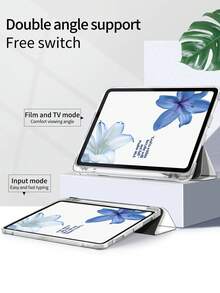1 pieza Funda protectora de silicona plegable a prueba de golpes con patrón de letra de flor azul de dibujos animados exquisita y linda para tableta con ranura para lápiz, compatible con Samsung, admite suspensión/activación - Multicolor - Ver 6