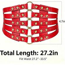 Hollow Out Rivets Cinch Belt Tied Corset Elastic Wide Waist Belt Underbust Waistband Mother's Day - Red - View 4