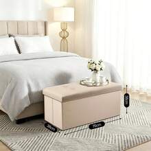 Grey Folding Storage Bench With Lid, Multifunctional Stool For Home & Entryway - Beis - Ver 1
