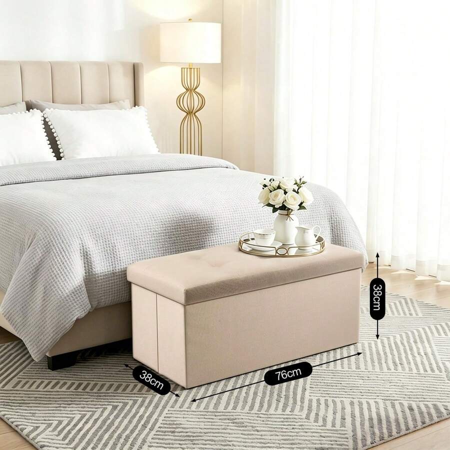 Grey Folding Storage Bench With Lid, Multifunctional Stool For Home & Entryway - Beis - Ver 1