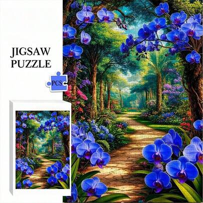 1000pcs Adult Mini Puzzle Box - This Adult Challenge-Level Puzzle Features Precision-Cut, Scratch-Resistant Pieces With A Dreamy Blue Orchid Garden Path Theme, Offering A High-Difficulty Mental Challenge. Suitable For Family Entertainment, DIY Home Decor, And Art Collection, It's Also A Creative Gift For Halloween, Christmas, And Brain-Challenging Activities, Helping You Immerse Yourself In Art And Exercise Your Thinking While Assembling.