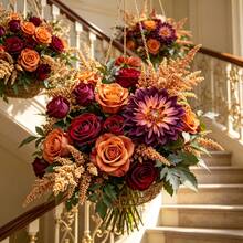 3pcs Autumn Mixed Artificial Flowers, Orange Red Peony Rose Dahlia Lavender Faux Bouquet For Home Cafe Wedding Photography Spring Decor - Multicolor - View 2