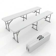 BouPower 6 Feet Folding Bench, 2-Pack Plastic Folding Bench With HDPE Top & Handle, Portable In/Outdoor Picnic Party Camping Dining Seat For Picnic, Camping, Parties & Sports Events - White - View 1