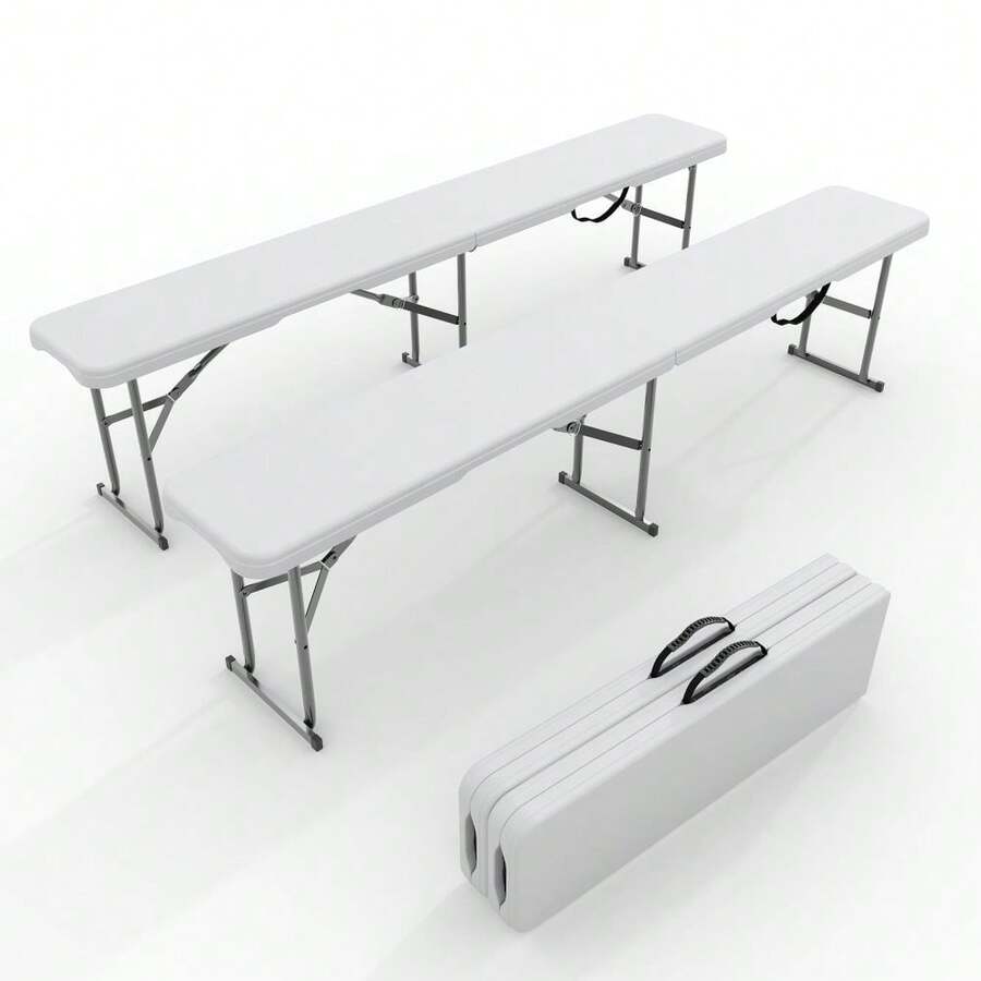 BouPower 6 Feet Folding Bench, 2-Pack Plastic Folding Bench With HDPE Top & Handle, Portable In/Outdoor Picnic Party Camping Dining Seat For Picnic, Camping, Parties & Sports Events - White - View 1