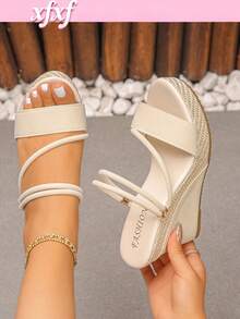 Xfxf Teen Open Toe Breathable Wedge Sandals, Suitable For Campus/Home Leisure/Outdoor Walking And Other Scenarios - Beige - View 2