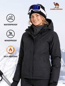 CAMEL CROWN Women's 3-In-1 Waterproof Ski Jacket, Fleece Lining For Warmth And Wind Protection, Suitable For Snowy Outdoor Activities - Black - View 10