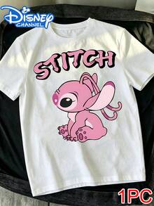 Lilo & Stitch Couple T-Shirts: Graffiti-Style STITCH Lettering Cartoon Print Couple Outfits,Family Matching Outfit,Disney Couple Outfits - White 1 - View 2