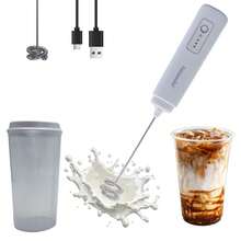 Feizsmile 多功能電動牛奶發泡器附攪拌杯，USB充電式，10盎司大容量攪拌杯，可拆卸杯身，易清洗，適合製作拿鐵、卡布奇諾、熱巧克力、抹茶及打蛋 - 彩色 - 查看 13