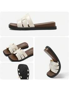 Fashion H-Strap Women's Sandals, Casual Flat Open Toe Slides, Summer Beach & Seaside Slippers - White - View 11