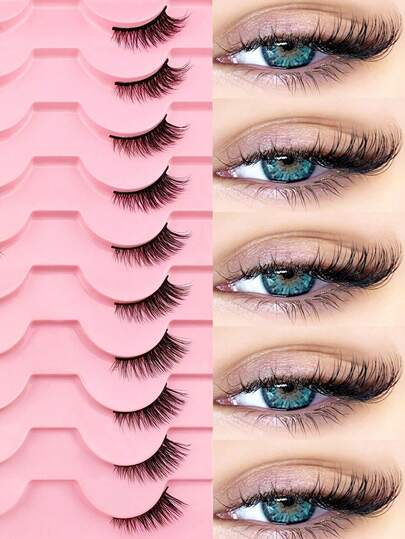 6 Pairs Half Lashes, Natural Wispy, Cat Eye Effect, Natural Short Accent Lashes, Outer Corner Lashes, 3/4 Lashes, Reusable, Strip Lashes, Eyelashes, False Eyelashes, Fake Eyelashes