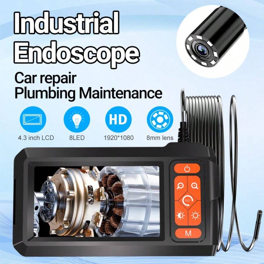 Endoskop Industri Definisi Tinggi 4,3 Inci, Inspeksi Silinder Mobil, Kamera Deteksi Pipa Saluran Pembuangan - lensa tunggal 8mm - View 1