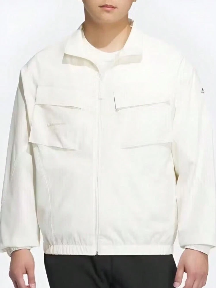 Chaqueta informal de manga larga con cuello alto y logo de Adidas para hombre, color blanco. - Blanco - Ver 1