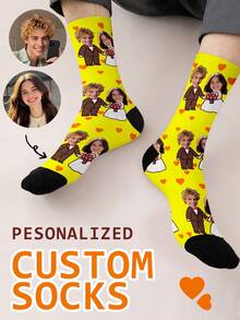 1 Par de Meias Personalizadas, Meias Personalizadas com Rosto, Amor, Meias Estampadas, Fofo, Sorriso, Presentes de Aniversário, Presentes de Casamento, Presentes para Melhor Amigo, Meias Familiares, Presentes de Feriado - Multicolorido - Visão 5