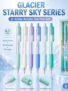 6 pezzi Penne gel acriliche creative con cielo stellato glaciale, penne a doppio uso da 0,7 mm, serie blu. Pittura, scrittura, scrapbooking, evidenziazione, colorazione, uso multi-scena. Bassa saturazione, confortevole per gli occhi, ritorno a scuola - Multicolore - Visualizzare 1