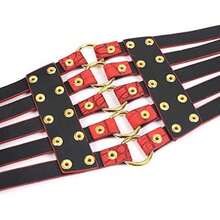 Hollow Out Rivets Cinch Belt Tied Corset Elastic Wide Waist Belt Underbust Waistband Mother's Day - Red - View 5