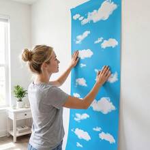 1 Rolo de Papel de Parede Autoadesivo Céu Azul & Nuvens Brancas, Papel de Contato Azul Removível, Adequado para Sala de Estar, Quarto, Cozinha, Hotel, Parede de Bottom de TV, Decoração Doméstica, Adesivo de Parede, Tampo de Mesa de Mármore, Armário, Reforma de Móveis, Papel de Parede Removível DIY - Céu azul e nuvens brancas - Visão 3