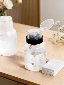 1pc Cute Tulip Pattern Transparent Pet Refillable Travel Bottle, Makeup Remover Dispenser Bottle With Portable Pump Head, Suitable For Nail Polish Remover, Toner And Makeup Remover, Round Top Design, Reusable, Makeup Remover Bottle, Travel Essential - Multicolor - View 5