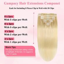 Uveous Straight Clip In Hair Extensions Remy Human Hair 8pcs Per Set With 18Clips Double Weft Clip In Human Hair Extensions Brazilian Virgin Real Human Hair For Women - S613 - 查看 6
