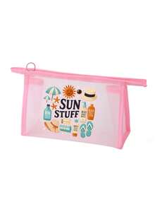 網格化妝包，帶化妝面具圖案，特色「Sun Items」字母設計，夏季防曬收納包，多功能化妝包，便攜收納包，化妝包，護膚包，旅行必需品，宿舍用品，浴室收納，珠寶收納，唇彩與化妝品收納包，學校用品包，化妝包假期必需品，化妝品收納，婚禮新娘禮物，母親節禮物，生日禮物，送給朋友和老師的禮物 - 彩色 - 查看 11