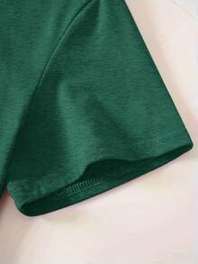 Vintage Casual Loose Fit T-Shirt With Round Neck And Short Sleeves, With A Simple English Letter Print Design. - 綠色 - 查看 4