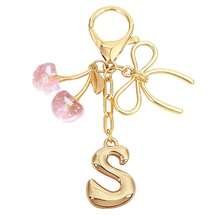1Pc Initial Keychain, Coquette Cherry Bow Charm Pendant, Y2K Aesthetic Resin Keyring For Backpack Car, Cute Gift For Her Women Girls - Multicolor - View 10