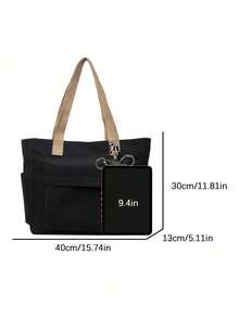 Bolso Bandolera de Gran Capacidad de unicolor y Elegante, Bolso Tote Versátil para Estudiantes, Clases, Desplazamientos y Salidas - Negro - Ver 5