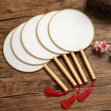 DIY Blank Round Palace Fans, Bamboo Handle Empty Handheld Fan For Art Calligraphy, 2PCS/5PCS Multiple Package Choices - Multicolor - View 9