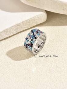 1pc European & American Fashion Style Wide Band Full Pave Colorful Galaxy Rhinestone Ring, Suitable For Women's Daily Street Party Banquet Wear, Couple Ring, Birthday Valentine's Day Holiday Gift - Multicolor - View 2