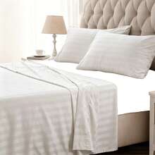3pcs Luxury Satin Stripe Bedding Set, Soft & Breathable, All Season, 1 Flat Sheet + 2 Pillowcases - White - View 9