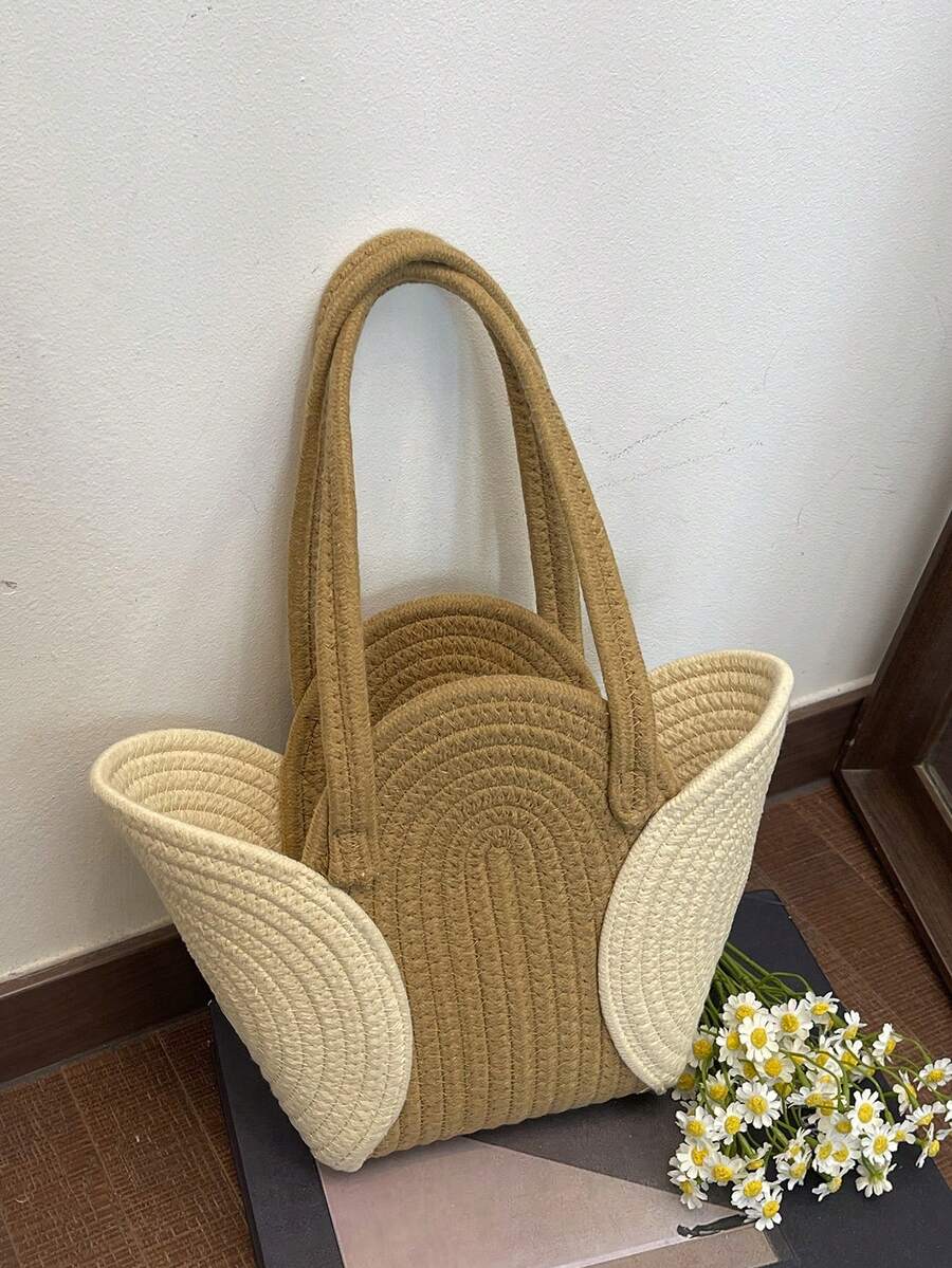 Bolso Tote de Gran Capacidad para Mujer, Bolso de Mano, Bolso de Hombro, Bolso de Axila, Moda de Viaje, Estilo de Vacaciones, Bolso de Playa, Bolso Tejido de Paja, Bolso Tejido de la - Multicolor - Ver 1