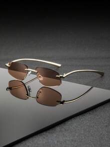 Un par de gafas geométricas de metal sin montura para hombres, de estilo vanguardista, exquisitas, únicas y sutilmente lujosas de estilo americano, gafas de moda adecuadas para clientes que asisten a cumbres de la industria y negociaciones de negocios. - Multicolor - Ver 6