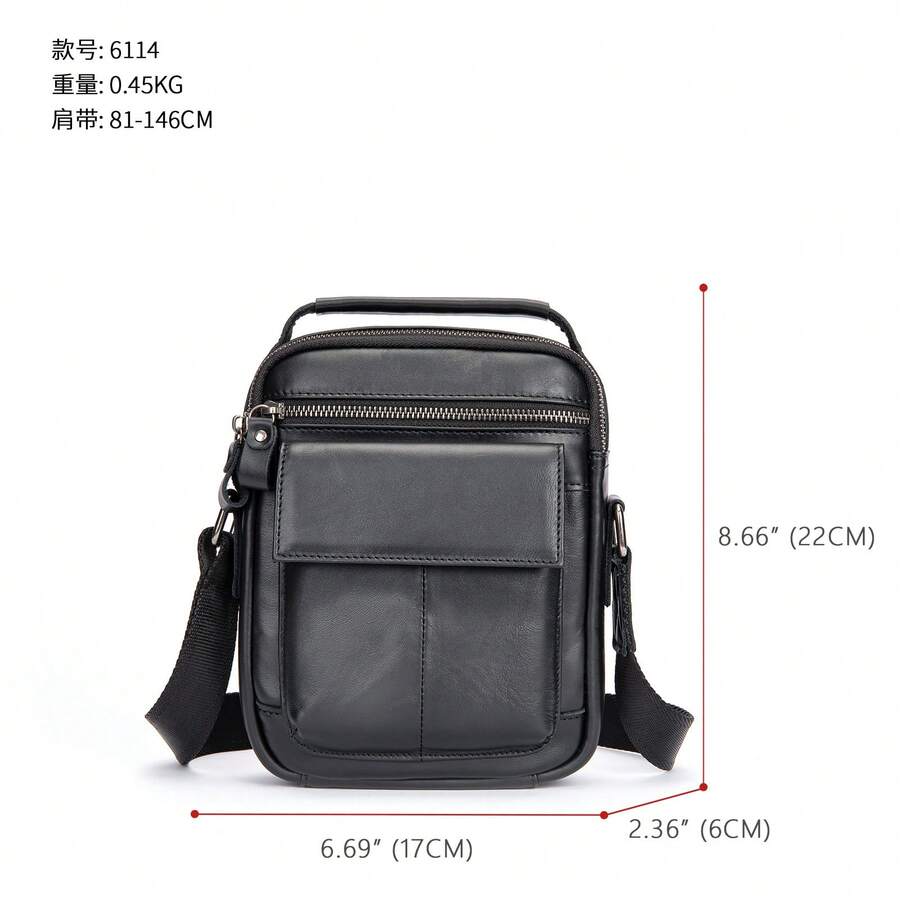 Nueva bandolera de cuero genuino para hombre, bolso cruzado hecho de cuero de vaca de primera calidad, bolso de hombro para hombre de gran capacidad.
