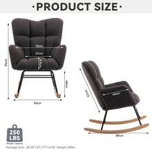 Nursing Rocking Chair, Teddy Glider Chair For Nursery, Comfy Living Room Armchairs With High Backrest For Adults - 深灰色 - 查看 2