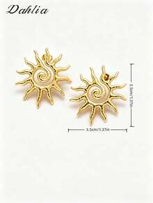 Women's Gold Stainless Steel Sun Earrings, Bohemian Vintage Round Sun Design Fashion Jewelry, Suitable For Party, Vacation And Daily Wear - Gold - View 4