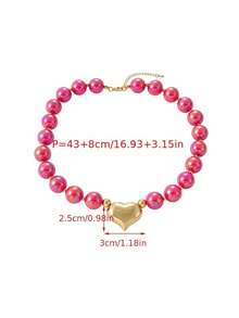 1pc Bohemian Flirty Style Y2K Creative Fashion Elegant Exquisite Gorgeous Simple Luxury Sweet Dopamine Color Beaded Heart Pendant Necklace For Women, Sisters, Couples, Graduation/Prom Jewelry Gift, Suitable For Daily Wear, Dating, Party, Holiday, Summer Beach Vacation, Colorful Jewelry - necklace - View 7
