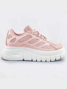 Women's Sports Shoes On A Platform, Lace-Up, Thick Sole - Pink - View 5