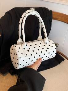 Niche Design With Contrasting Polka Dot Cylindrical Handbag, Fashionable Classic And Simple Dual Handle Shoulder Bag, Suitable For Shopping And Dating - Multicolor - View 8