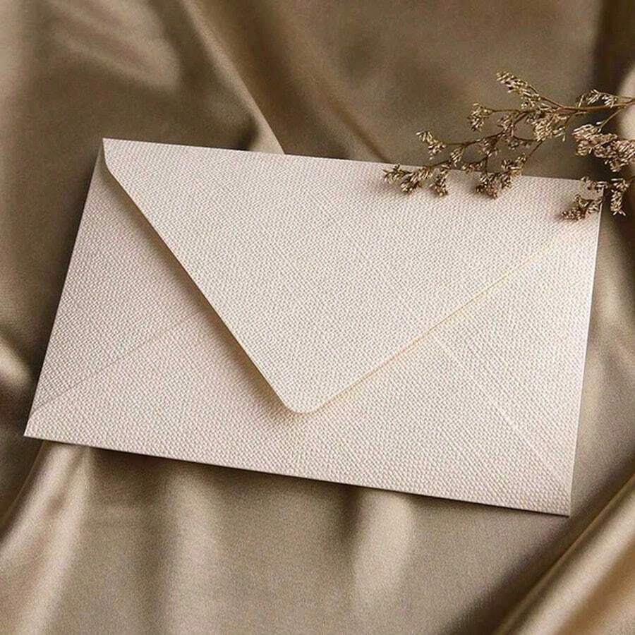 10入米色信封 DIY禮品袋 婚禮邀請函套組 紅包文具 開學用品 適用於邀請函、明信片 可加蓋蠟封 250g高級亞麻信封 - 米色 - 查看 1