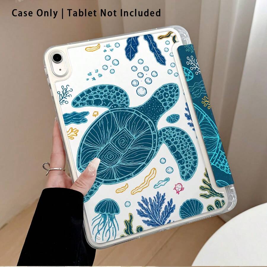 海龜、水母、貝殼與海藻圖案彩繪效果平板保護殼附支架,適用於 Honor 8/9/10/X8/X8A/X9/X8Pro/X9Pro/ MatePad Se 11 吋/MatePad 11 吋/11.5 吋/MatePad Pro/Apple 10th/11th Gen 2025 (A16)/ Galaxy Tab A7/A9 及其他熱門機型 - 款式4 - 查看 1