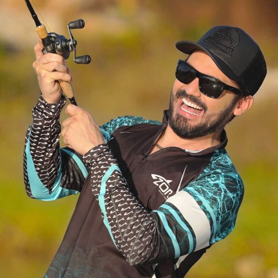 Camiseta Raglan Zor Masculina Manga Longa Preto Black Waves com Proteção UV50+ para Pesca e Esportes - Preto - Visão 1