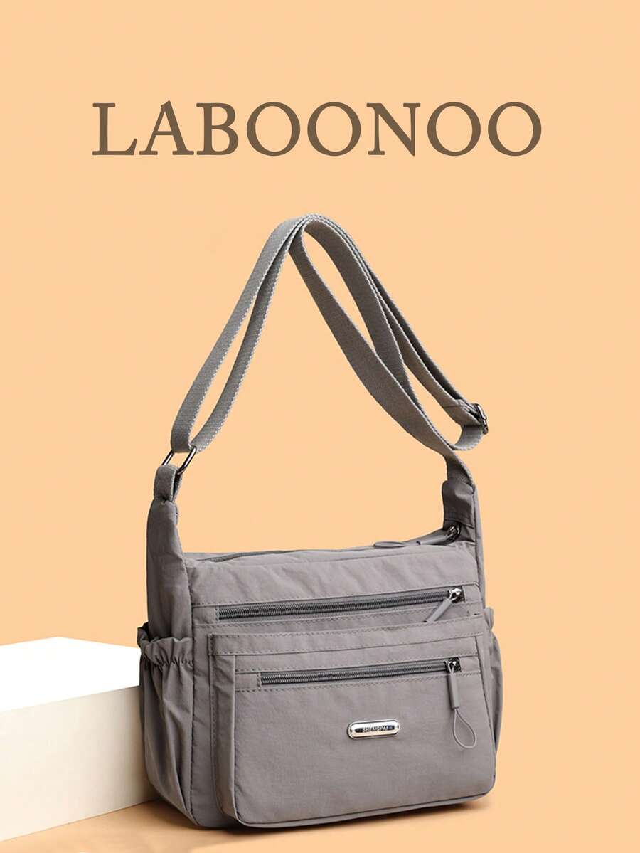 Bolso de hombro casual de nailon con correa ajustable, bolso de hombro con múltiples compartimentos, unicolor, cierre de cremallera, forro de poliéster, bolso bandolera ligero perfecto para uso diario - Gris - Ver 1