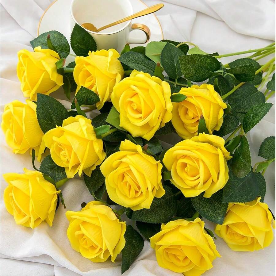 2/10/150pcs Artificial Yellow Roses With Realistic Texture, Suitable For Vases, Home, Hotel Rooms, Wedding Decor, Tabletop Decor, Birthday Gifts, Graduation Ceremonies, Autumn Decor And Other Occasions, Can Be Used As Home Gifts - Yellow - View 1