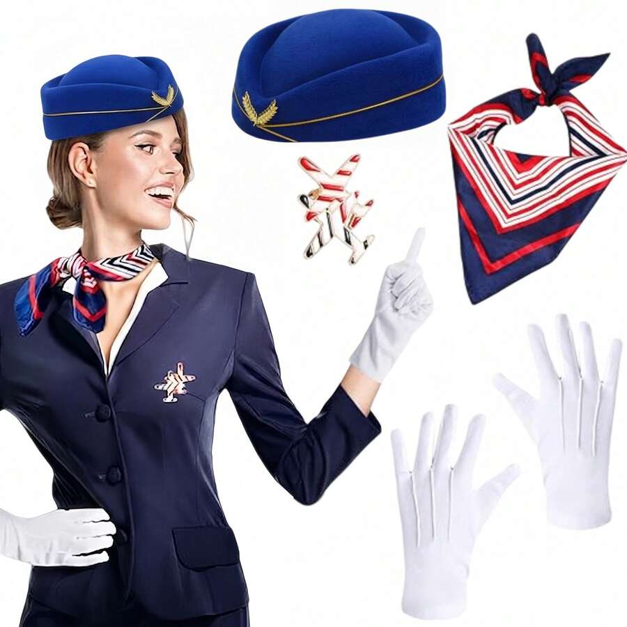Set de 5 accesorios de azafata, adecuado para combinar con el uniforme de azafata de verano, para fiestas, baile, eventos de azafatas - Multicolor - Ver 1