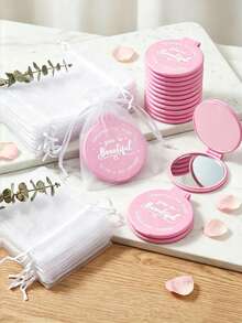 12pcs/6pcs/2pcs Pink Inspirational Compact Mirror Set - Round Makeup Mirror With White Pouch, Women's Small Gift, Graduation, Mother's Day, Party Favor, Pink Small Portable Folding Pocket Mirror, Suitable For Women, Party Gift, Women's Birthday, Bridal Gift, Cheerleader Gift Bag And Other Occasions - Multicolor - View 6