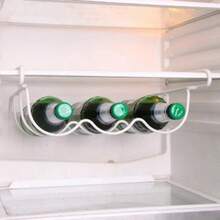 1 pieza Estante y gabinete de almacenamiento para vino, soporte para botellas de vino y agua para refrigerador, estante colgante deslizante de hierro, estante de exhibición y almacenamiento de vino, adecuado para el hogar, bar y encimera de cocina de despensa, suministros de cocina - Blanco - Ver 5